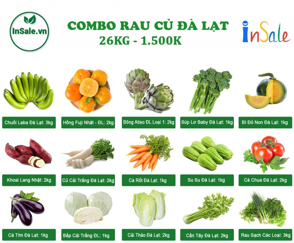 Combo 15 Loại Rau Củ Quả Đà Lạt Giao Trong Ngày