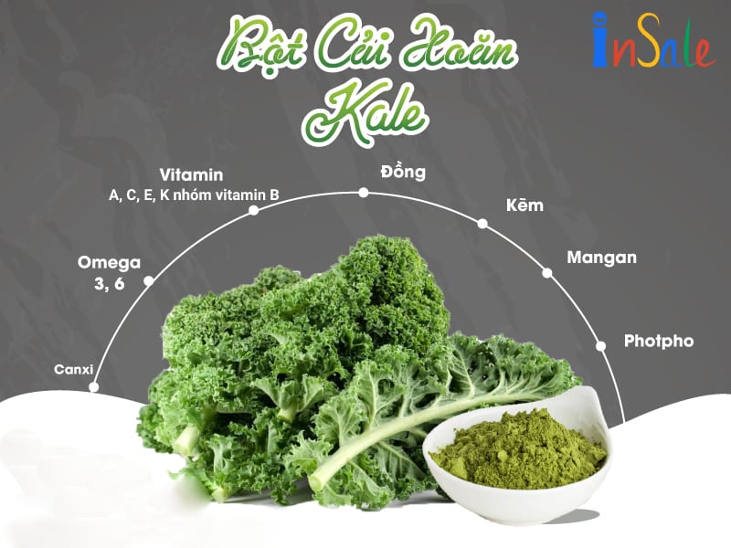 Bột cải kale nguyên chất được làm từ 100% cải kale tươi giàu vitamin